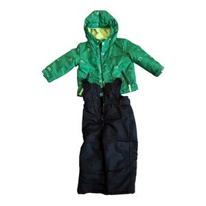 Cat & Jack Toddler 2-Piece Snowsuit Set Green Dinosaur‎ Jacket & Black Pants 18M